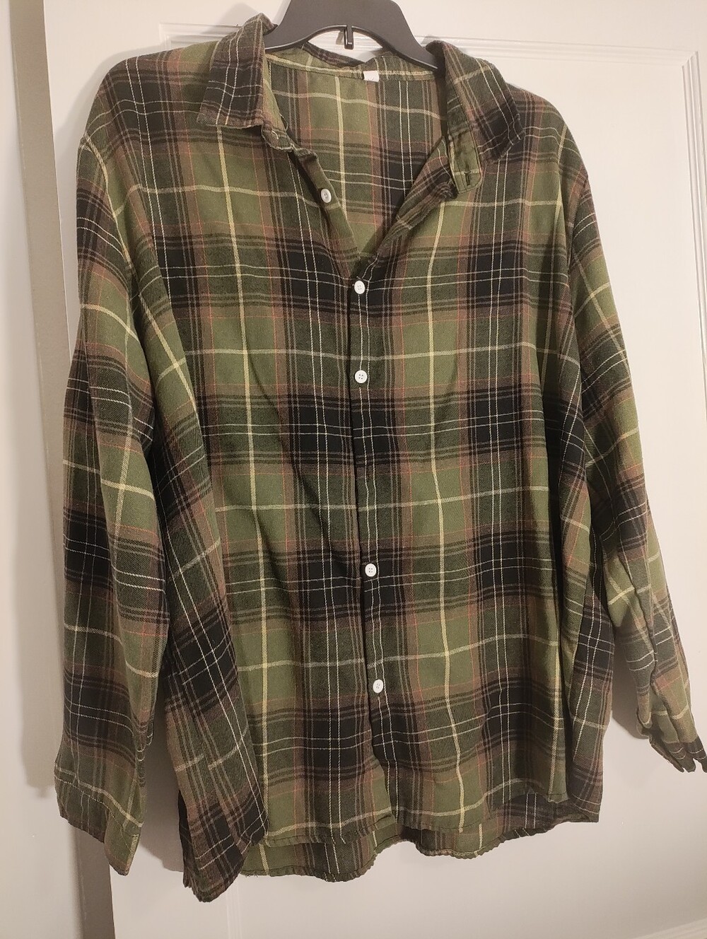 Men’s 4XL Green Brown Plaid Long Sleeve Button Up Shirt Big & Tall